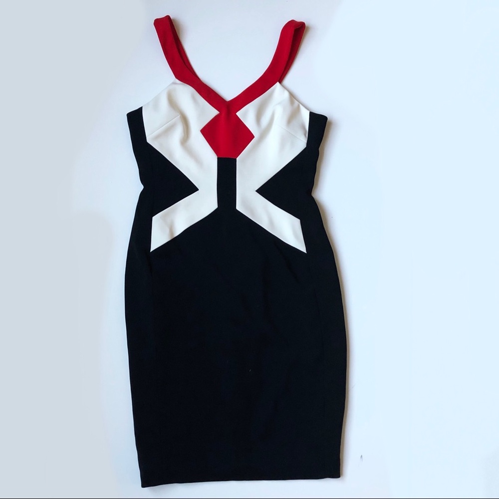 JAYGODFREY Black White Red Colorblock Sheath Dress - Picture 4 of 5